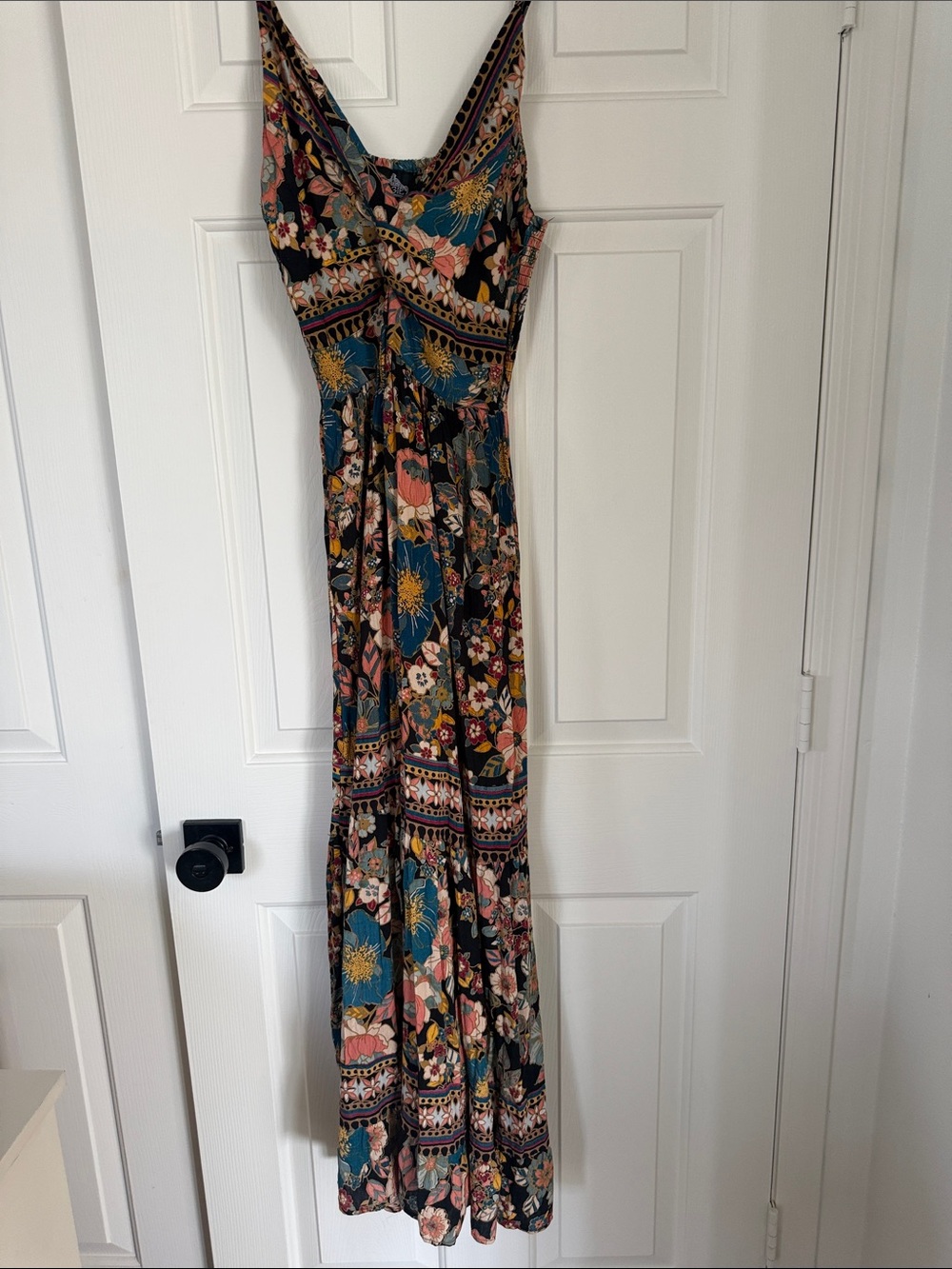 Angie Floral Maxi Dress - Black, Teal & Coral
